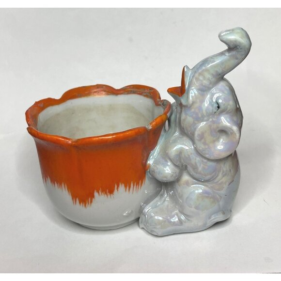 Vintage Ceramic Elephant Planter Lucky Trunk Up Made in Japan - Picture 3 of 8